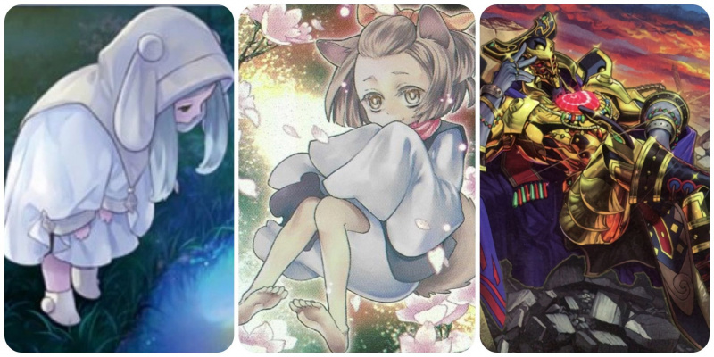   Une image fractionnée de Yu-Gi-Oh! Cartes Zombie, y compris Ghost Mourner, Ash Blossom et Eldlich the Golden Lord