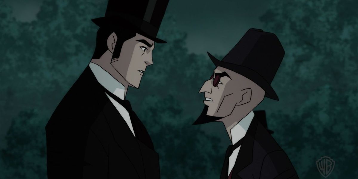 Bruce Wayne en Hugo Strange hebben een ongemakkelijke chat in Gotham By Gaslight Clip