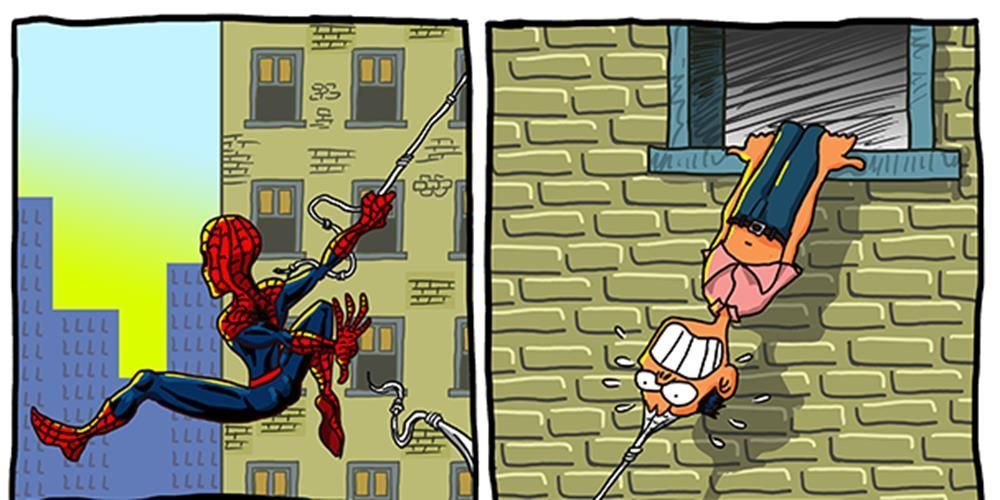 25 linksmos superherojų komiksų juostelės