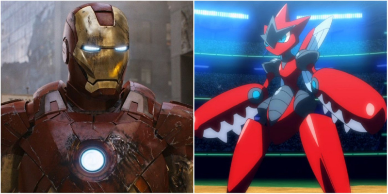   एमसीयू की विभाजित छवि's Iron Man and Scizor from Pokemon