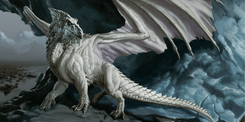   Un dragon alb vizuina sa peșteră înghețată în jocul Dungeons & Dragons