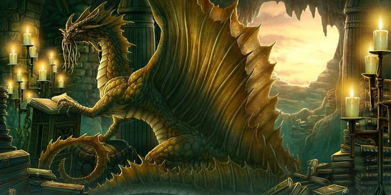   Zlatý drak ve svém zdobeném doupěti v Dungeons & Dragons 5e