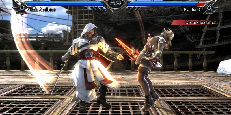   Ezio Auditore ต่อสู้กับ Pyrrha ใน Soulcalibur V