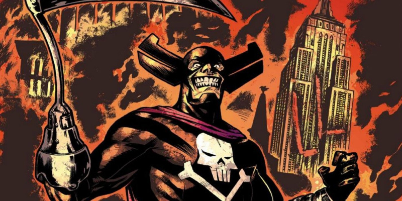   Grim Reaper regarde New York en feu dans Marvel Comics