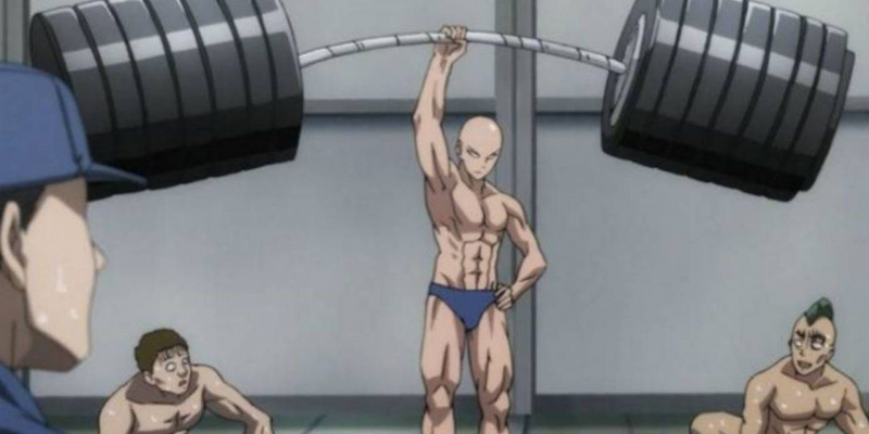   One-Punch Man Anime Saitama nâng tạ nặng