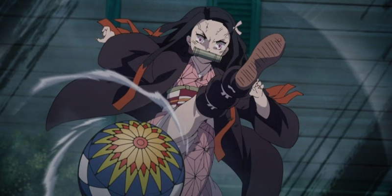   Nezuko bekämpar temari-demonen i Demon Slayer-animen