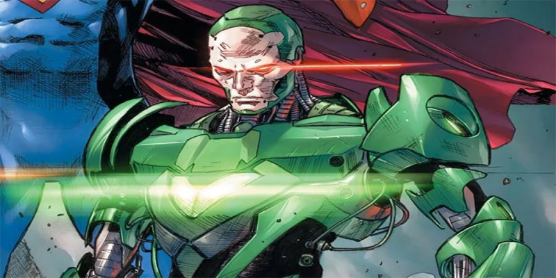 DC tegneserier' Metallo powers up his body armor, and his eyes glow as he prepares to strike.