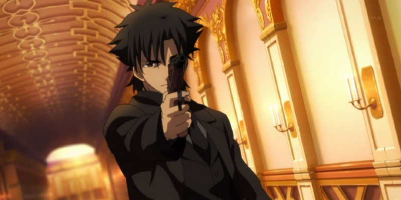  Kiritsugu fegyvert tart a Fate Zero-ban