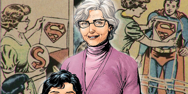   Martha Kent šypsosi dėl nuotraukos su jaunuoju Clarku Kentu.