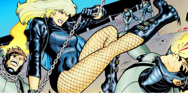   Et billede af Black Canary, der nedkæmper skurke i DC Comics