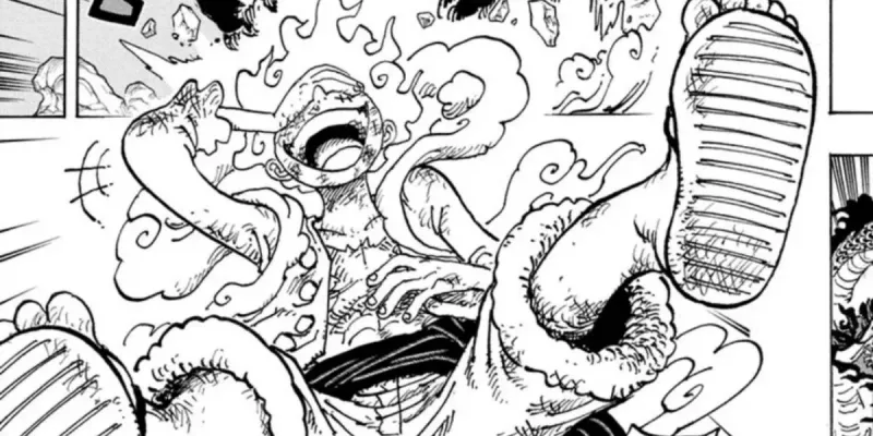   Luffy intrând în Gearul lui Awakened 5th împotriva lui Kaido