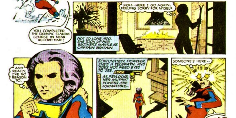   Betsy Braddock åker skidor och blir bortförd av Mojo i Marvel Comics