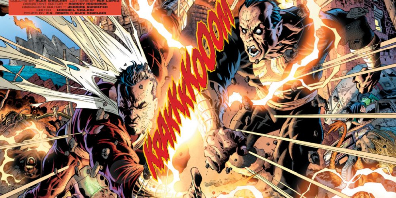 Black Adam yang marah dan berkuasa menumbuk Shazam semasa pertempuran