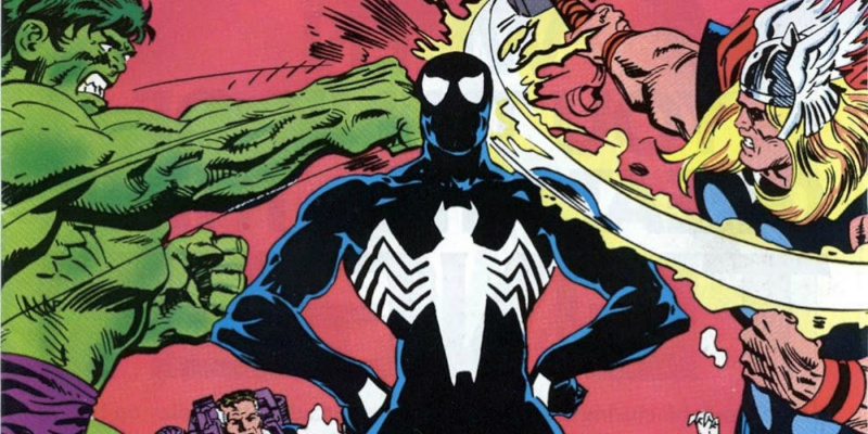   Symbiote Spider-Man saab Hulkilt ja Thorilt lööke, kuid ei tee seda't fall down.