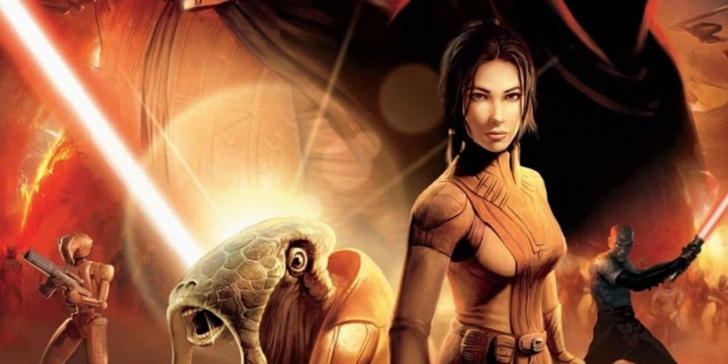   Μια αφίσα που δείχνει βασικούς χαρακτήρες από τα παιχνίδια Star Wars: Knights of the Old Republic.