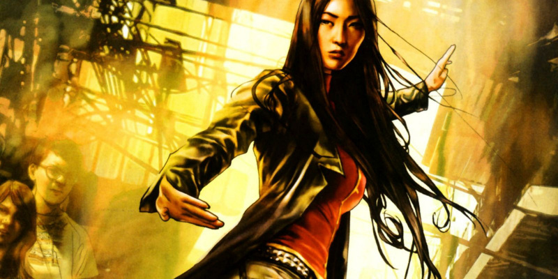 Lady Shiva stovi pasiruošusi ir laukia savo priešininko's next move.