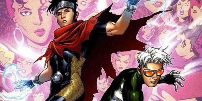   Wiccan et Speed ​​posant dans Marvel Comics avec des têtes flottantes Scarlet Witch