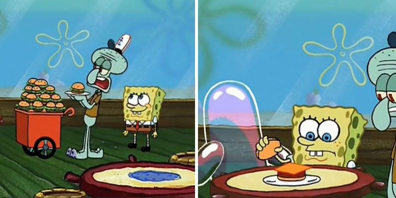   SpongeBob SquarePants میں Bubble Buddy، Squidward Tentacles، اور SpongeBob SquarePants