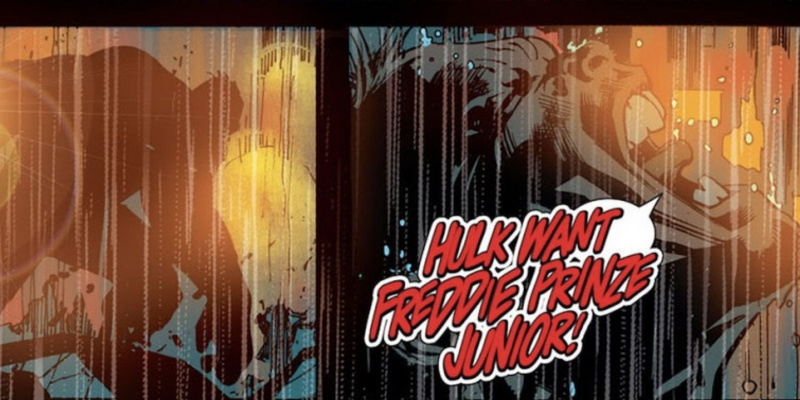   Hulk huutaa Freddie Prinze Juniorin puolesta Ultimate Comicsissa