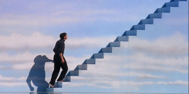   Jim Carrey com a Truman que puja al cel a The Truman Show