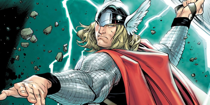   Ο Thor κουνάει το σφυρί του στα Marvel Comics.