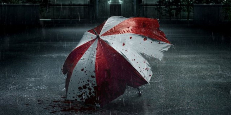   Een rood-witte paraplu van Resident Evil
