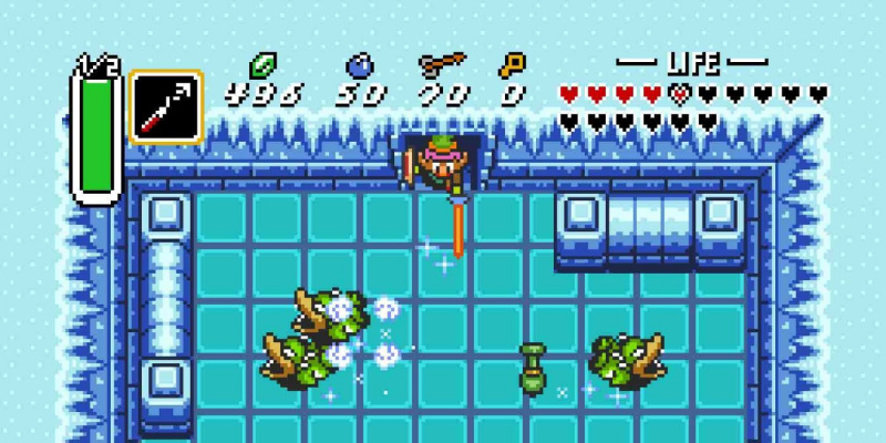   Legend of Zelda Ice Palace de A Link to the Past Link atacando