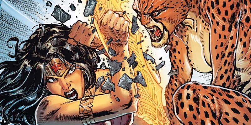   Cheetah menebas Wonder Woman dengan pedang Godkiller