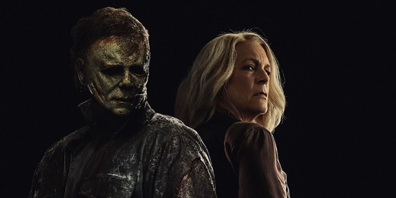   Halloween Ends-plakat med Michael Myers & Laurie Strode