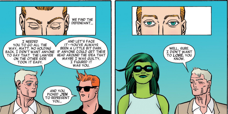   Naglalakad si Daredevil She-Hulk Captain America at nagsasalita nang wala sa costume