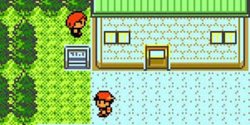   Protagonis emas Pokemon dan NPC oleh sebuah rumah