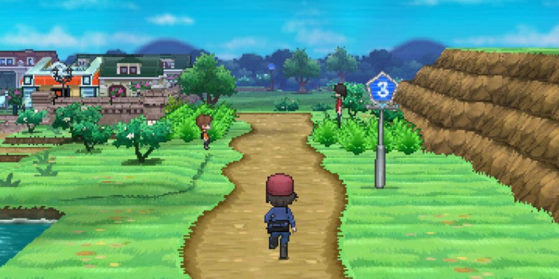   Pokemon X Y-hoofdpersoon loopt naar een stad