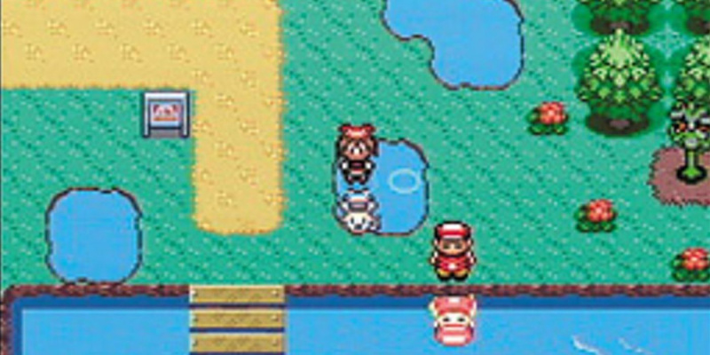   Pokemon Ruby en Sapphire protagonist en NPC staren naar hun reflecties