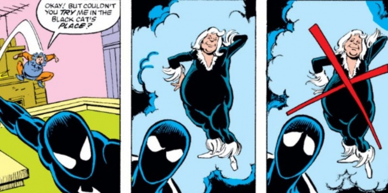   Spider-Man pense à Toad dans Black Cat's costume