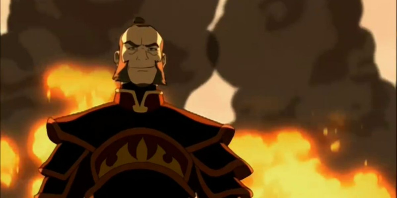   Avatar The Last Airbender - Admiral Zhao med flammer bag sig