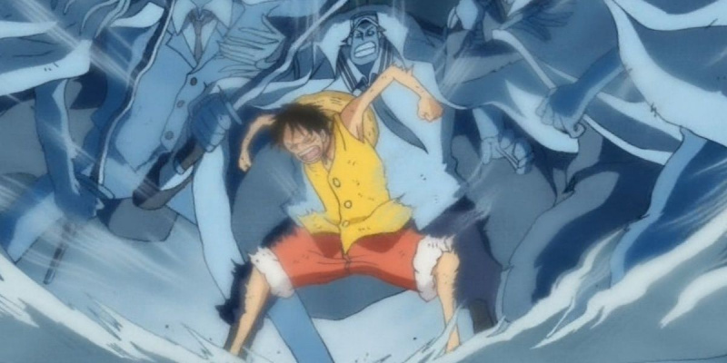   Luffy membangkitkan penakluk's Haki during Marineford in One Piece.