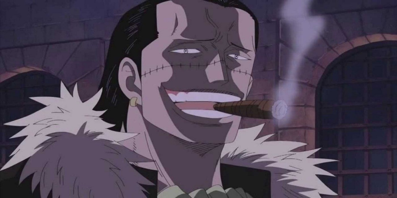   Buaya tersengih, cerut di giginya, dalam One Piece