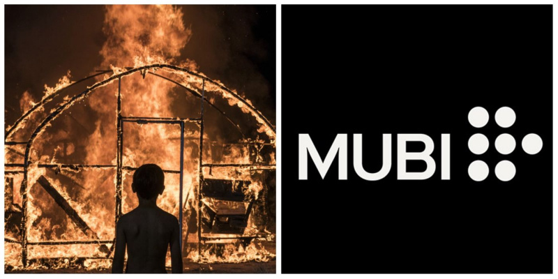   Mubi-logotypen delas med en stillbild från brinnande (2018)