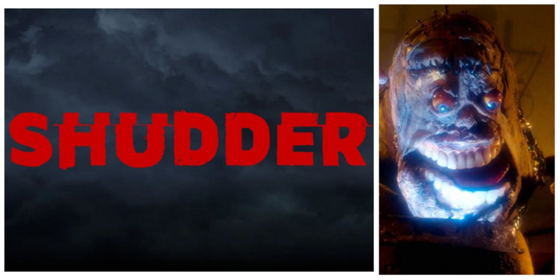   Shudder-logotyp delad med ett stillbild från Mad God