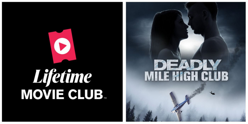   Dożywotne logo klubu filmowego podzielone z plakatem do dożywotniego oryginalnego filmu Deadly Mile High Club