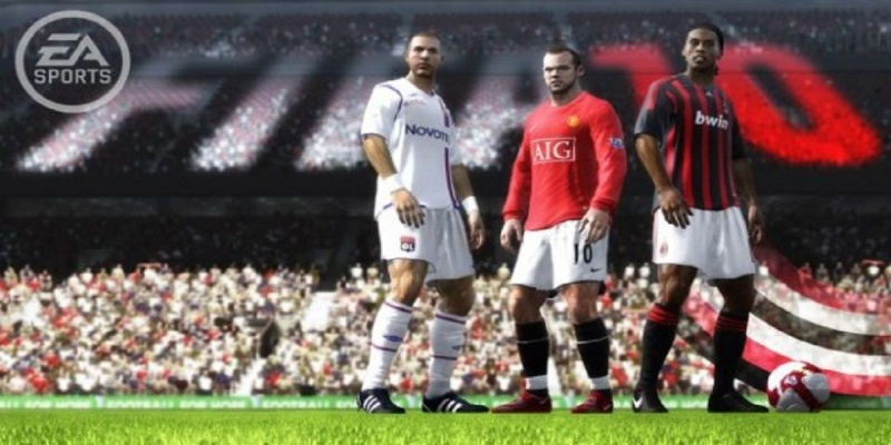   Ảnh minh họa quảng cáo cho FIFA 10 với Benzema, Rooney và Ronaldinho