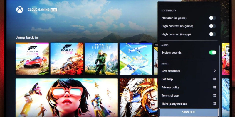   Afbeelding van de Xbox Cloud Gaming-service op een Samsung-tv.