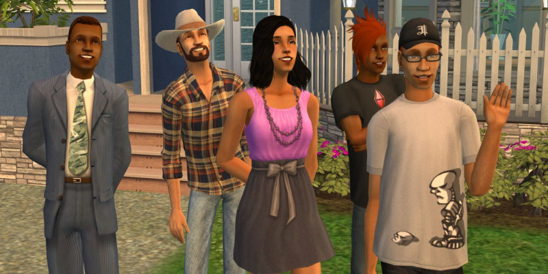   En gruppe simmere udenfor i The Sims 2