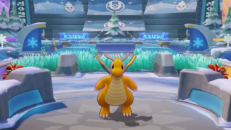  Dragonite su atostogų kepure, kaip pavaizduota Pokemon Unite