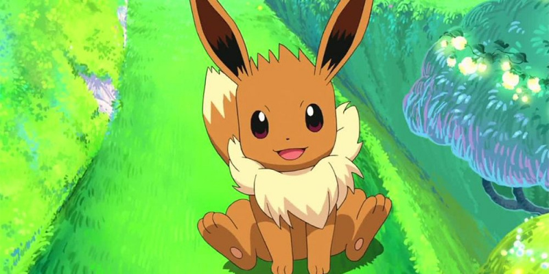 Pokemon: Eevee นอนอยู่บนพื้นหญ้าหลากสี